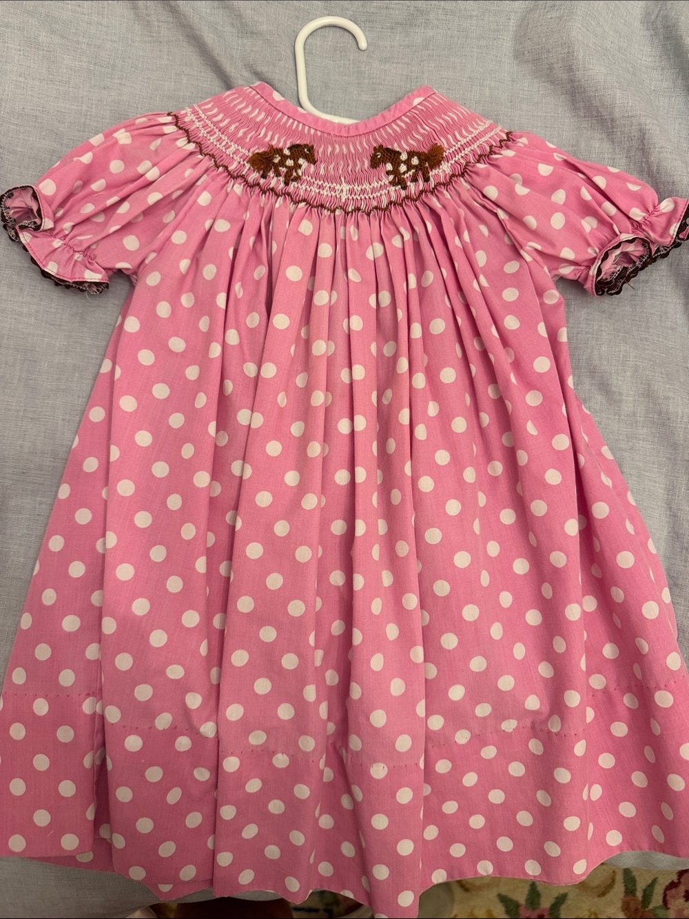 Girls Pink Polka Dot Smocked Dress